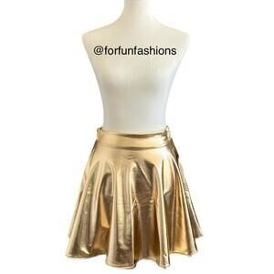 GOLD Metallic Skirt A-line Flared Skater Skirt for Halloween Costume Party
